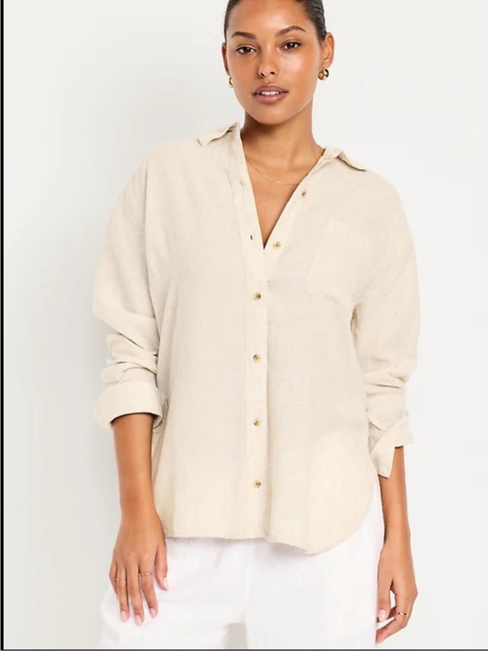 Old Navy Women's Cream Button-Down Shirt size medium
